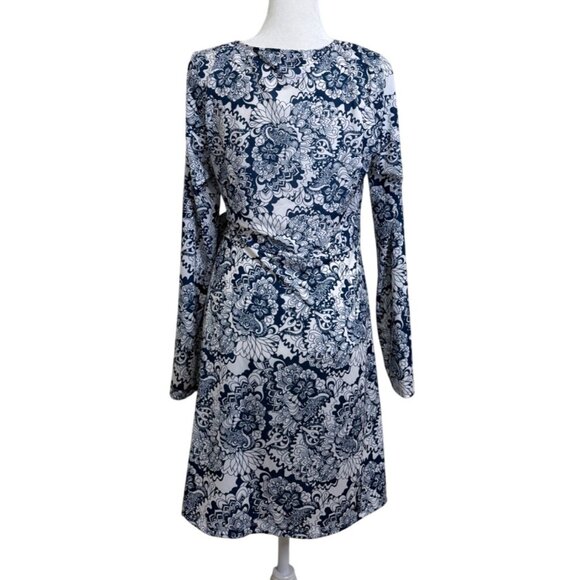 Jean-Pierre Klifa Floral Wrap Dress Blue  White Long Sleeve Stretchy Womens XL - Picture 3 of 8